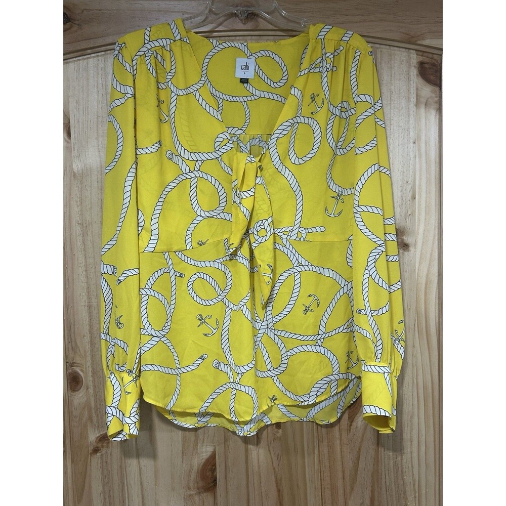 Cabi Women’s Blouse Yellow Nautical Print Rope Size Long Sleeve Buttons L